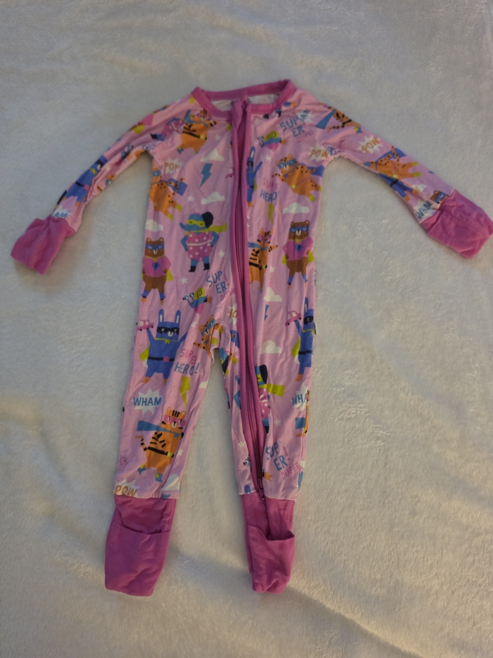 Little Sleepies Pink Sleepy Superheroes Bamboo Zippy 0-3m